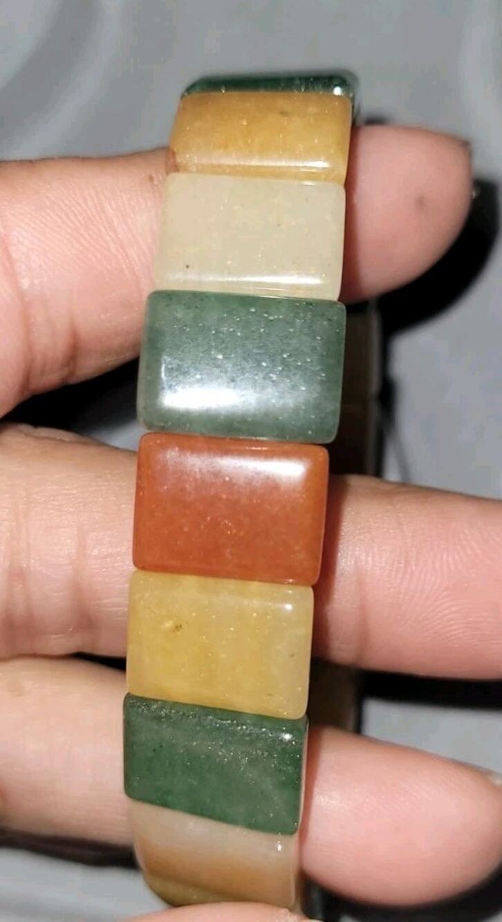 Colorful Aventurine Bracelet Rectangle Square 13.7mm Bangle Orange Green Yellow